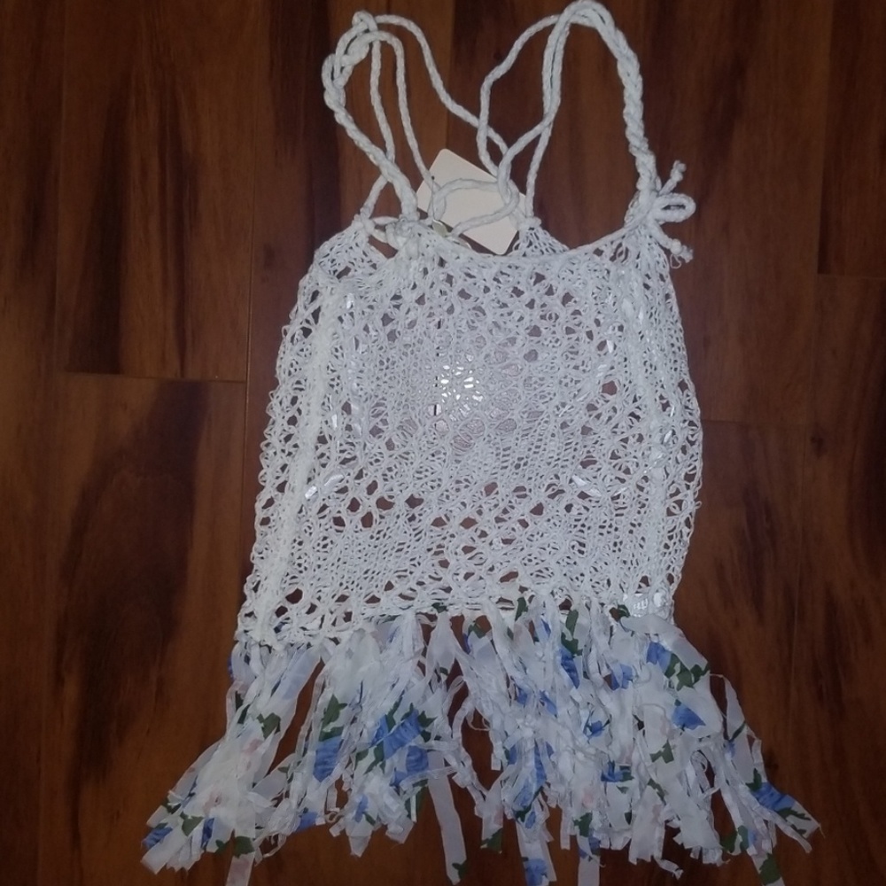 Festival Top💙Crochet knit top with Lace fringe💙